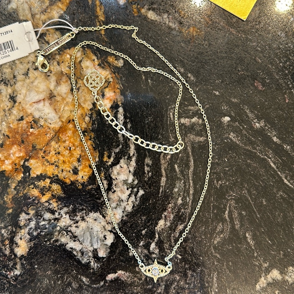 Kendra Scott Caleb Gold Pendant Necklace. 16” adjustable to 18”.  Gift box & bag